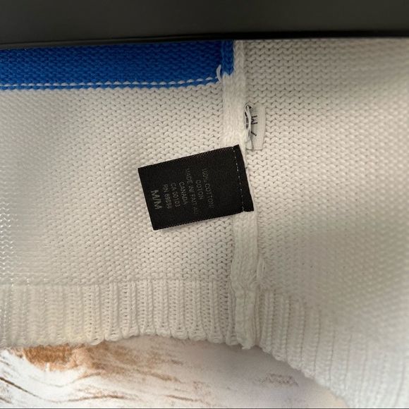 Parkhurst White With Blue Colour Blocking Pullover Sweater | Size Medium - Picture 7 of 10